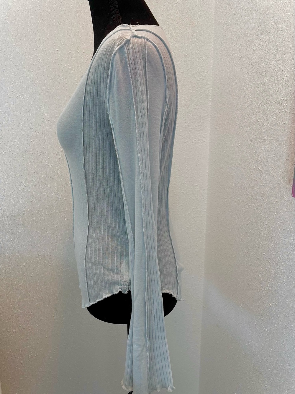 We The Free Pale Blue Long Bell Sleeve Scoop Neck Top - Picture 2 of 4
